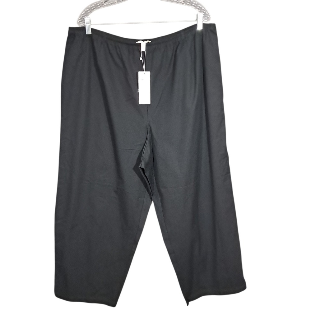 Eileen Fisher Slim Ankle Pant 3X Sidezip Black Organic‎ Cotton Twill EEKO-P0341
